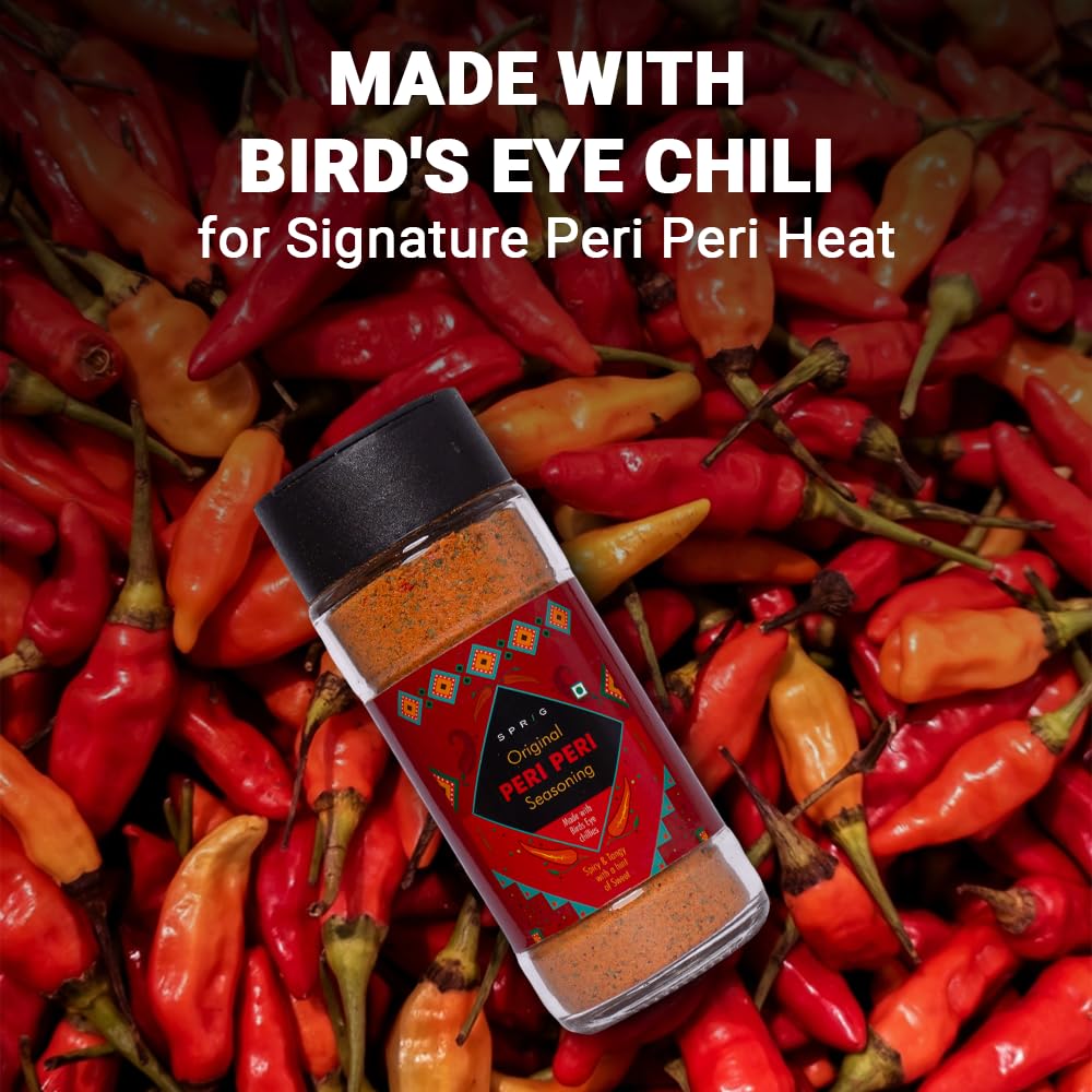 
                  
                    SPRIG Authentic Peri Peri Seasoning, 65g | Made With Real Peri Peri Chilli (Bird's Eye Chili), Herbs, Lime & Garlic | Fiery & Zesty | For French Fries, Popcorn, Chicken | Trans Fat Free
                  
                