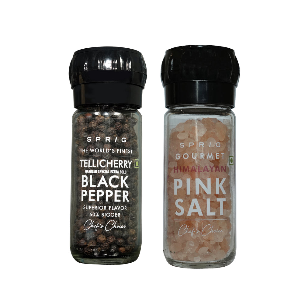 SPRIG Himalayan Pink Salt & TGSEB Black Pepper Grinder Combo, 160g